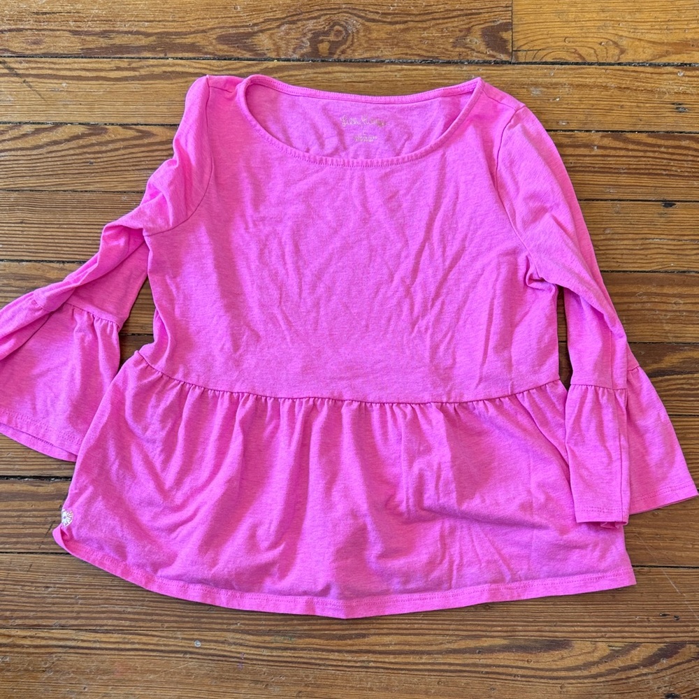 Girls' Pink Peplum Long Sleeve Top Lilly Pulitzer